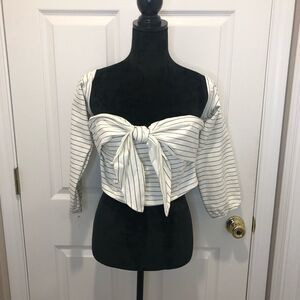 Charlotte Russe front tie crop top with attached long sleeves, large